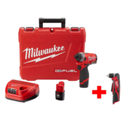 Milwaukee 2553-22-2415-20 M12 FUEL 12V Lithium-Ion Brushless Cordless 1/4 in. Hex Impact Driver Kit W/ M12 Right Angle Drill