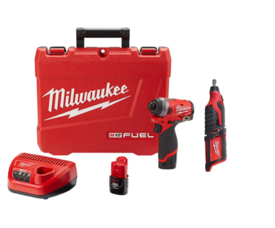 Milwaukee 2553-22-2460-20 M12 FUEL 12V Lithium-Ion Brushless Cordless 1/4 in. Hex Impact Driver Kit W/ M12 Rotary Tool