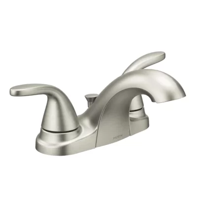 Moen  Adler Spot Resist Brushed Nickel 2-handle 4-in Centerset WaterSense Bathroom Sink Faucet with Drain