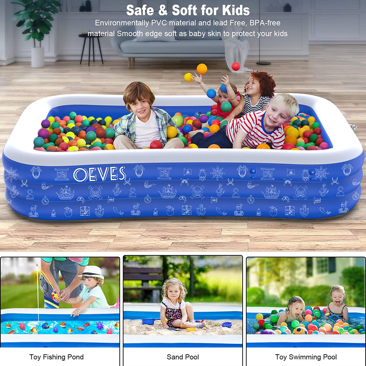 OEVES Inflatable Swimming Pool for Kids and Adults, Full-Sized Family  Kiddie Blow up Swim Pools with Canopy Portable Backyard Summer Water Party  Outdoor, Indoor, Garden, Lounge, Outside, Ages 3+ Toddlers –