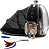 Pet Fit For Life Pet Bubble Backpack Carrier for Traveling with Cats Puppies and Small Animals Airline Approved - Includes Bonus Cat Feather Toy
