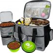 PetAmi Cat & Dog Travel Bag | Food Container Bag and Collapsible Bowl (Stripe Black, Large)