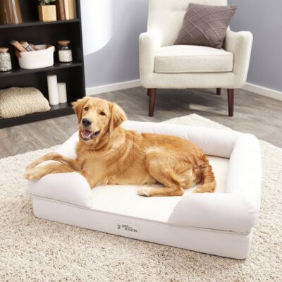 PetFusion Ultimate Lounge Memory Foam Bolster Cat & Dog Bed w/Removable Cover - Sandstone - Large (36x28")