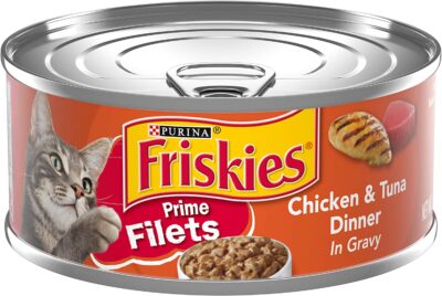 Purina Friskies Prime Filets Chicken and Tuna Dinner in Gravy Canned Wet Cat Food, 5.5-oz, case of 24