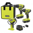 RYOBI P1817-P737D ONE+ 18V Cordless 2-Tool Combo Kit with Digital Inflator, (2) Batteries, Charger, and Bag