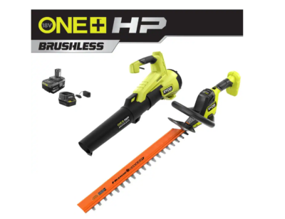 RYOBI P21120-HDG ONE+ HP 18V Brushless 110 MPH 350 CFM Cordless Jet Fan Leaf Blower & 22 in. Hedge Trimmer with 4.0 Ah Battery & Charger