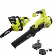 RYOBI P2520-BLW ONE+ HP 18V Brushless 10 in. Cordless Battery Chainsaw and 110 MPH 350 CFM Leaf Blower with 4.0 Ah Battery and Charger