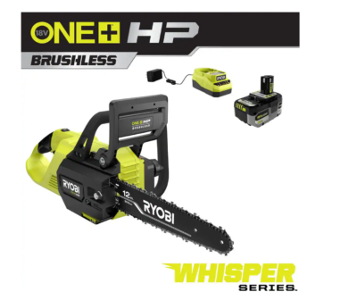 RYOBI P2570 ONE+ HP 18V Brushless Whisper Series 12 in. Cordless Battery Chainsaw with 6.0 Ah Battery and Charger