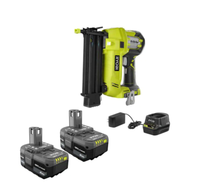 RYOBI P320-PCL204KN ONE+ 18V 18-Gauge Cordless AirStrike Brad Nailer with (2) 4.0 Ah Batteries and Charger