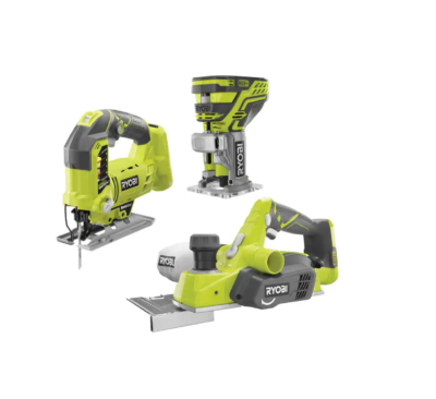 RYOBI P5231-P601-P611 ONE+ 18V Cordless 3-Tool Combo Kit Jig Saw, Trim Router, and Planer with Dust Bag (Tools Only)