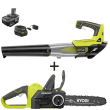 RYOBI P549-BLW ONE+ 18V Brushless 12 in. Cordless Battery Chainsaw and Leaf Blower with 4.0 Ah Battery and Charger