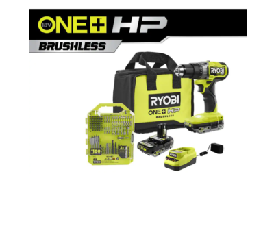 RYOBI PBLDD01K-A989504 ONE+ HP 18V Brushless Cordless 1/2 in. Drill/Driver Kit w/(2) Batteries, Charger, Bag, & Drill and Drive Kit (95-Piece)