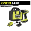 RYOBI PBLDD01K ONE+ HP 18V Brushless Cordless 1/2 in. Drill/Driver Kit with (2) 2.0 Ah HIGH PERFORMANCE Batteries, Charger, and Bag