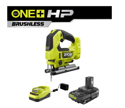 RYOBI PBLJS01B-PSK005 ONE+ HP 18V Brushless Cordless Jig Saw with 2.0 Ah Battery and Charger