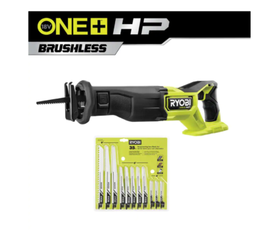 RYOBI PBLRS01B-A233501 ONE+ HP 18V Brushless Cordless Reciprocating Saw (Tool Only) with Multi-Purpose Reciprocating Saw Blade Set (35-Piece)