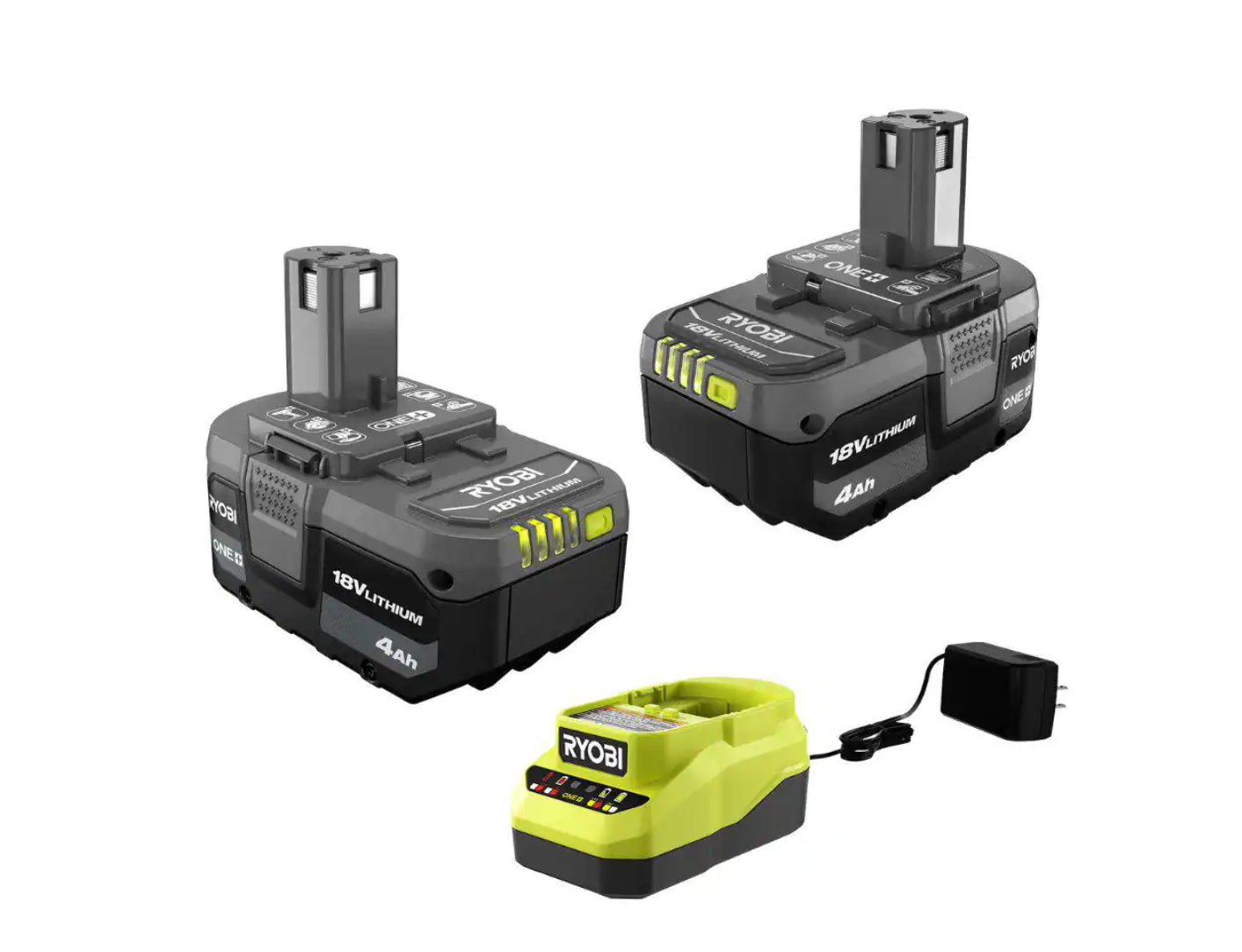 RYOBI PCL204KN ONE+ 18V Lithium-Ion 4.0 Ah Battery (2-Pack) with 18V  Charger –