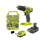 RYOBI PDD209K-A98401 ONE+ 18V Cordless 3/8 in. Drill/Driver Kit with 1.5 Ah Battery, Charger, and Drill and Impact Drive Kit (40-Piece)
