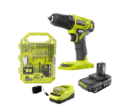 RYOBI PDD209K-A986501 ONE+ 18V Cordless 3/8 in. Drill/Driver Kit with 1.5 Ah Battery, Charger, and Drill and Drive Kit (65-Piece)