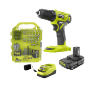 RYOBI PDD209K-A989504 ONE+ 18V Cordless 3/8 in. Drill/Driver Kit with 1.5 Ah Battery, Charger, and Drill and Drive Kit (95-Piece)