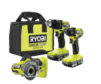 RYOBI PSBCK01K-PSBCS02B ONE+ HP 18V Brushless Cordless Compact 1/2 in. Drill/Driver, Impact Driver, Cut-Off Tool, (2) Batteries, Charger, Bag
