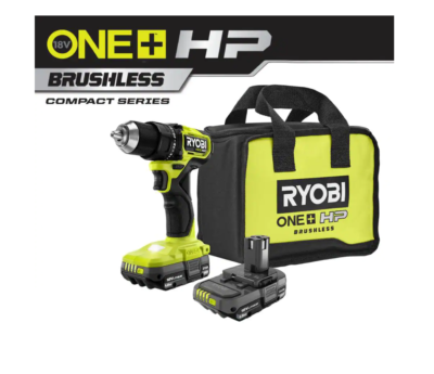 RYOBI PSBDD01K ONE+ HP 18V Brushless Cordless Compact 1/2 in. Drill/Driver Kit with (2) 1.5 Ah Batteries, Charger and Bag