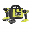 RYOBI PSBID01K-PSBIW01B ONE+ HP 18V Brushless Cordless Compact 1/4 in. Impact Driver, 3/8 in. Impact Wrench, (2) Batteries, Charger, and Bag