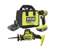RYOBI PSBID01K-PSBRS01B ONE+ HP 18V Brushless Cordless Compact 1/4 in. Impact Driver and One-Handed Recip Saw Kit with (2) Batteries, Charger