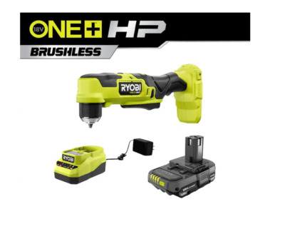 RYOBI PSBRA02K ONE+ HP 18V Brushless Cordless Compact 3/8 in. Right Angle Drill Kit with (1) 1.5 Ah Battery and 18V Charger