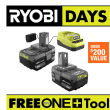 RYOBI PSK006 ONE+ 18V Lithium-Ion 4.0 Ah Battery (2-Pack) and Charger Kit