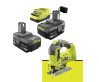 RYOBI PSK006-P5231 ONE+ 18V Lithium-Ion 4.0 Ah Compact Battery (2-Pack) and Charger Kit with Free Cordless Orbital Jig Saw