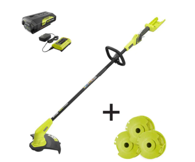 RYOBI RY40240-AC 40V 12 in. Cordless Battery String Trimmer with Extra 3-Pack of Spools, 2.0 Ah Battery and Charger