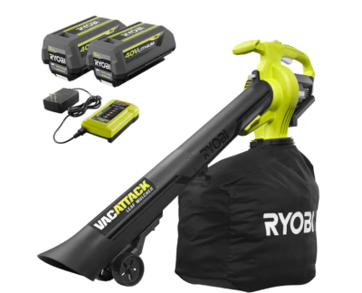 RYOBI RY40451-2B 40V Vac Attack Cordless Leaf Vacuum/Mulcher with (2) 5.0 Ah Batteries and (1) Charger