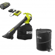 RYOBI RY40451-LB 40V Vac Attack Cordless Leaf Vacuum/Mulcher and Lawn and Leaf Bag with 5.0 Ah Battery and Charger