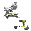 RYOBI TSS103-P215K 15 Amp Corded 10 in. Sliding Compound Miter Saw and 18V Cordless ONE+ 1/2 in. Drill/Driver Kit