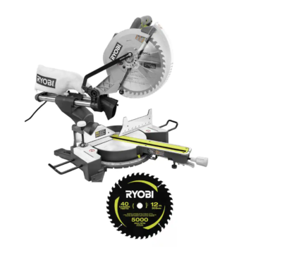 RYOBI TSS121-A181201 15 Amp 12 in. Sliding Compound Miter Saw with 12 in. 40 Carbide Teeth Thin Kerf Miter Saw Blade