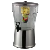 Service Ideas Round Cold Beverage Dispenser, Transparent/Brushed Stainless (5 gal.)