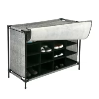Simplify 16 Pair Stackable Shoe Rack Organizer with Cover for Closet Bedroom & Entryway, Black