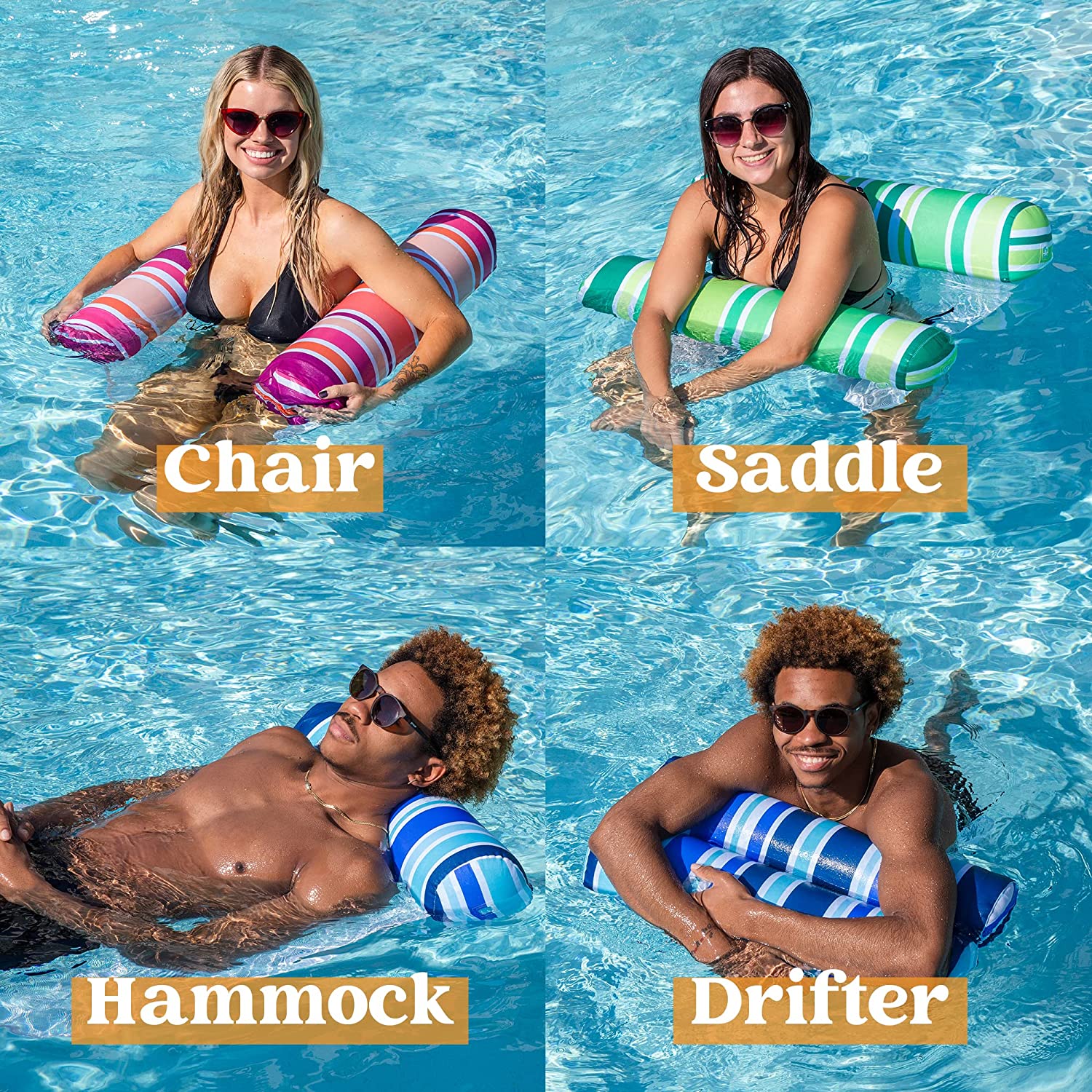 Sloosh 3 Pack Inflatable Pool Float Hammock, Water Hammock Lounges