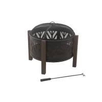 Style Selections 31-in W Black with Golden Brush Steel Wood-Burning Fire Pit