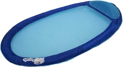 SwimWays Water Hammock Styled Spring Swimming Pool Float Blue Recliner with Mesh Bed, Oversized Pillow, and Carry Bag