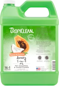 TropiClean Luxury 2 in 1 Papaya & Coconut Pet Shampoo & Conditioner - Grooming Supplies for Smelly Dogs, Puppies, and Cats - Soap & Paraben Free (1 Gallon)