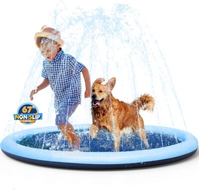 VISTOP Non-Slip Splash Pad for Kids and Dog, Thicken Sprinkler Pool Summer Outdoor Water Toys - Fun Backyard Fountain Play Mat for Baby Girls Boys Children or Pet Dog (67")