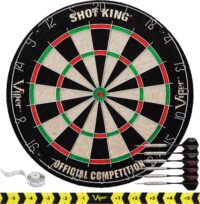 Viper by GLD Products Shot King Regulation Bristle Steel Tip Dartboard Set with Bullseye Metal Radial Spider Wire Compressed Sisal Board with Rotating Number Ring Includes 6 Darts Black