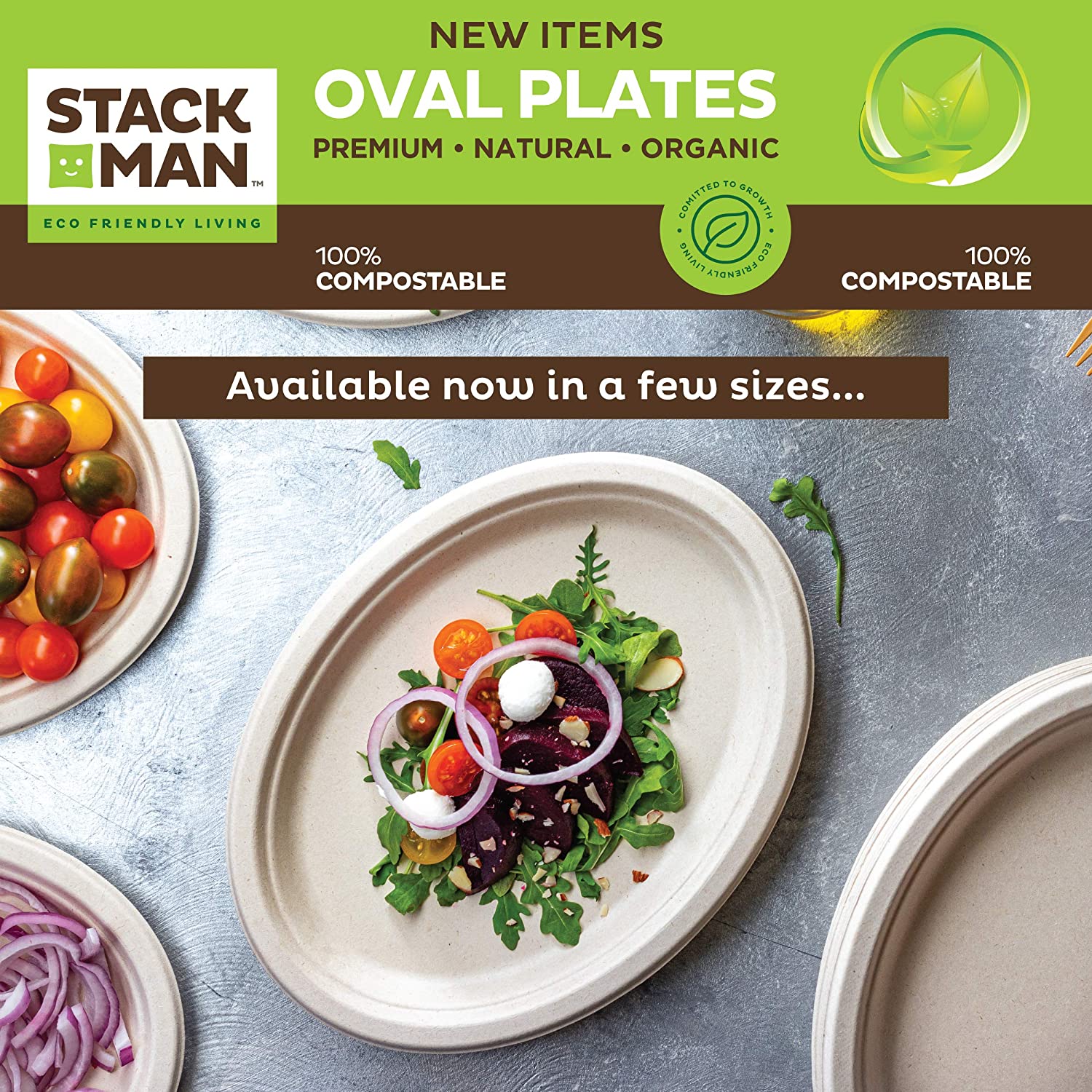 Stack Man 100% Compostable Paper Plates 10 inch Bulk [125-Pack] Disposable Plates Heavy-Duty Quality