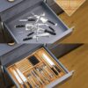 Bamboo Silverware Drawer Organizer Kitchen, Expandable Utensil Holder and Cutlery Tray with Divider | 13"-21.6"