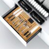 Bamboo Silverware Drawer Organizer Kitchen, Expandable Utensil Holder and Cutlery Tray with Divider | 13"-21.6"