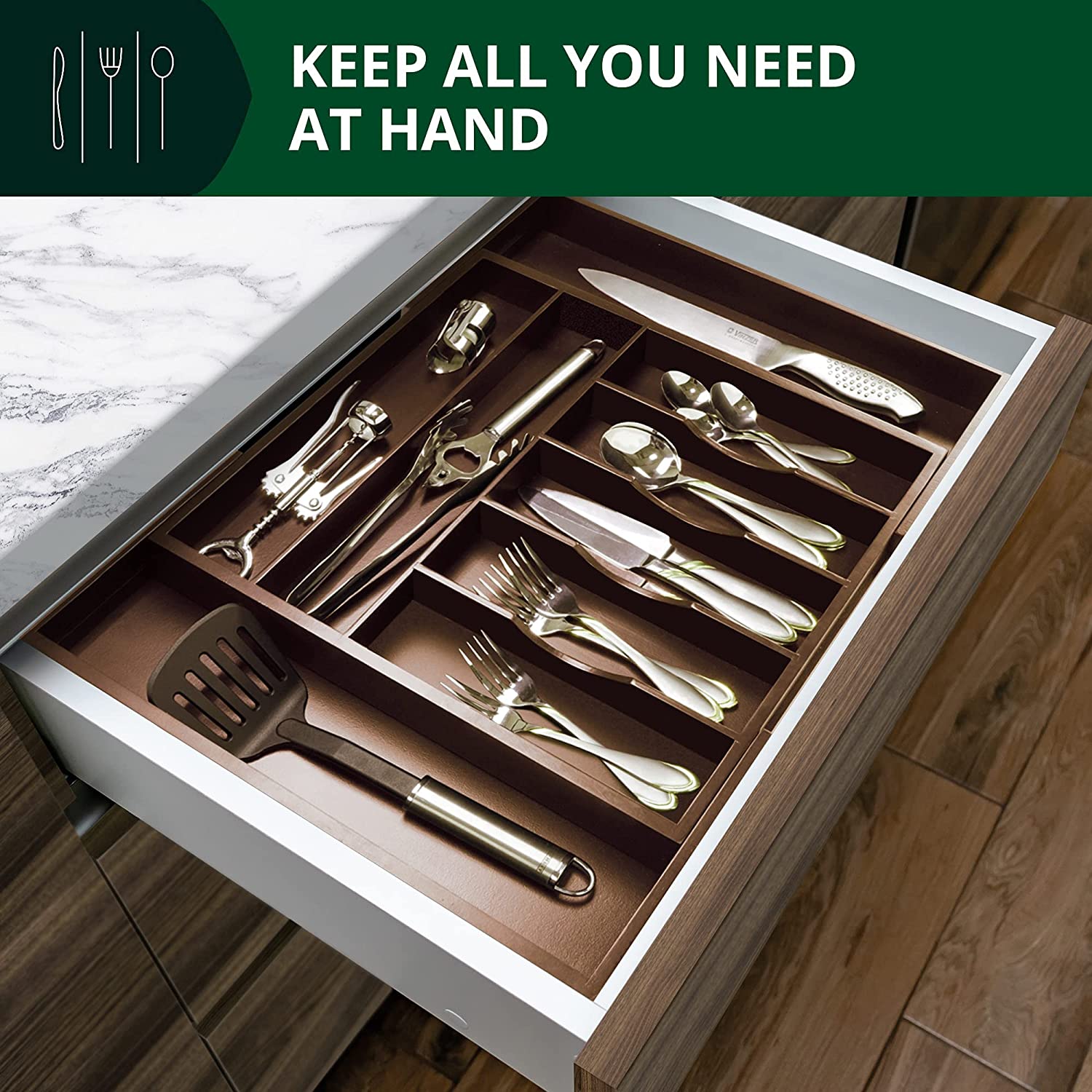 Royal Craft Wood Luxury Bamboo Kitchen Drawer Organizer and Expandable Utensil Organizer, Silverware Holder and Cutlery Tray for Kitchen