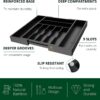 Luxury Bamboo Kitchen Drawer Organizer - Silverware Organizer - Utensil Holder and Cutlery Tray (9 Slot, Black)
