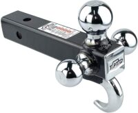 TOPTOW 64180 Trailer Receiver Hitch Triple Ball Mount with Hook, Chrome Balls, Fits for 2 inch Receiver, Hollow Shank