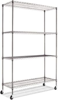 Alera ALESW604818BA 4-Tier 48” x 18” 72” Wire Shelving Rack with Casters, Black Anthracite